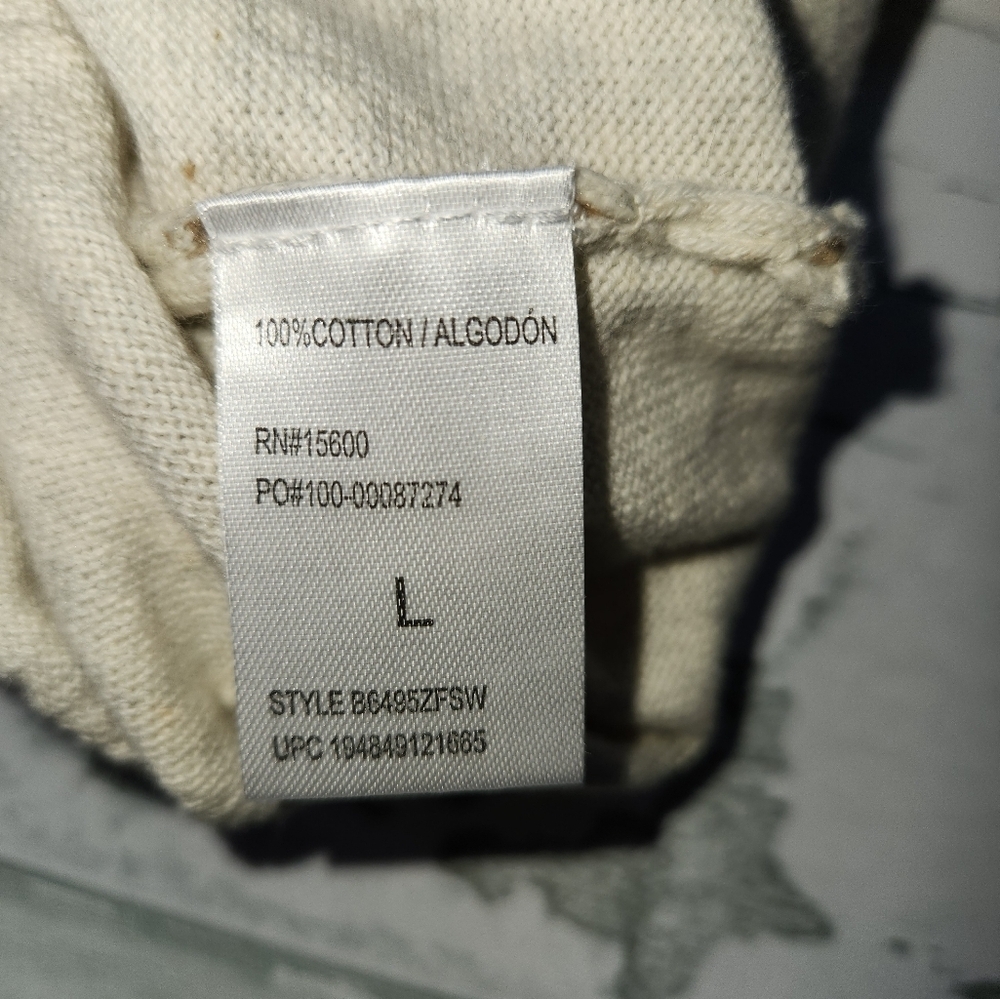 Democracy Women Sweater Pockets Cream Beige 100% Cotton Size Large - Picture 10 of 10